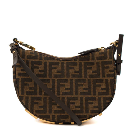 Fendi Shoulder Bag Fendigraphy Small in Brown Jacquard FF, Fabric — Top View
