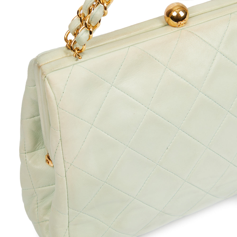 Chanel Shoulder Bag Clutch in Green, Lambskin Leather — Alternate View 13