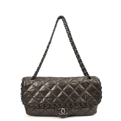 Chanel Shoulder Bag Flap Bag in Metallic, Calfskin Leather — Front View