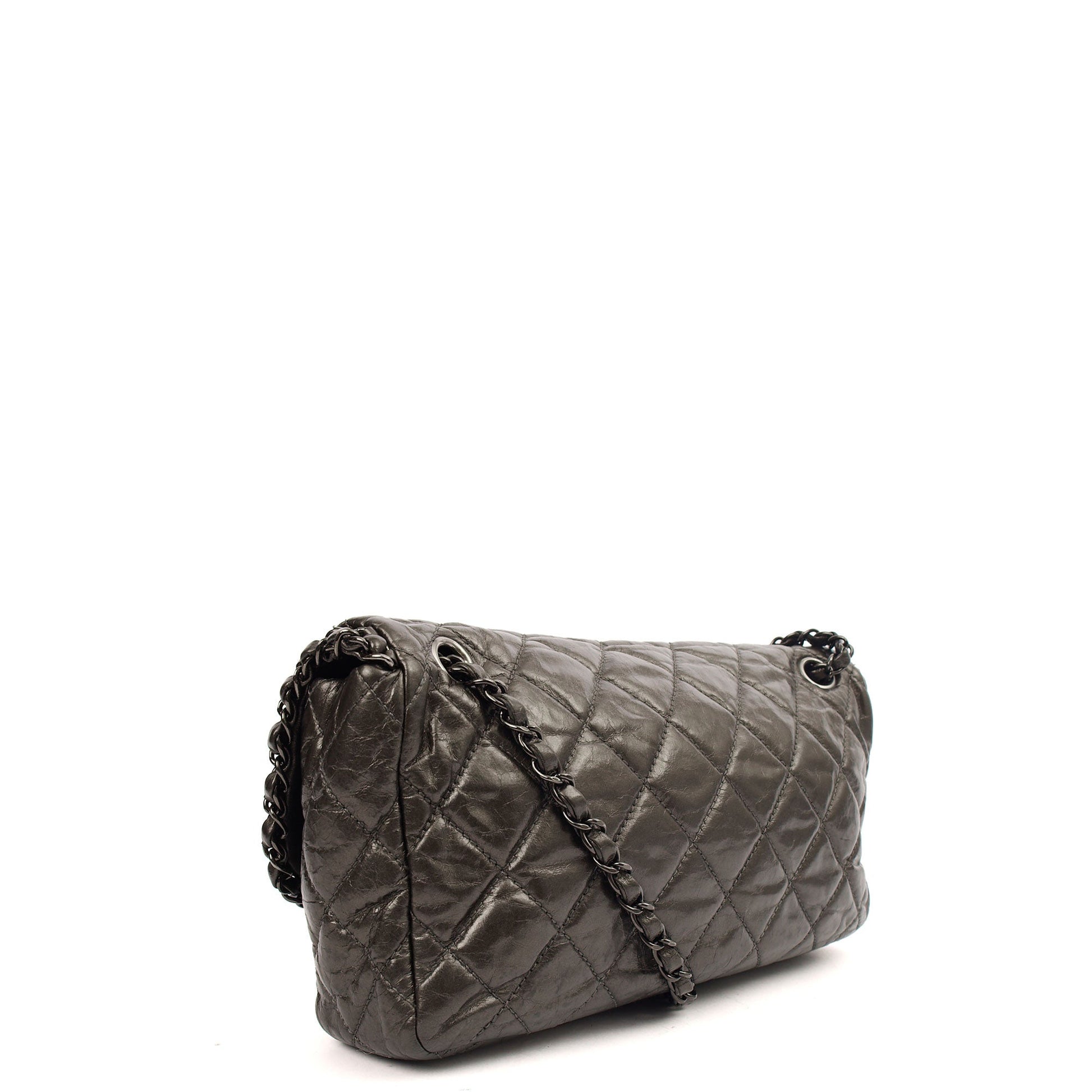 Chanel Shoulder Bag Flap Bag in Metallic, Calfskin Leather — Top View