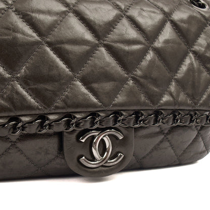 Chanel Shoulder Bag Flap Bag in Metallic, Calfskin Leather — Back View