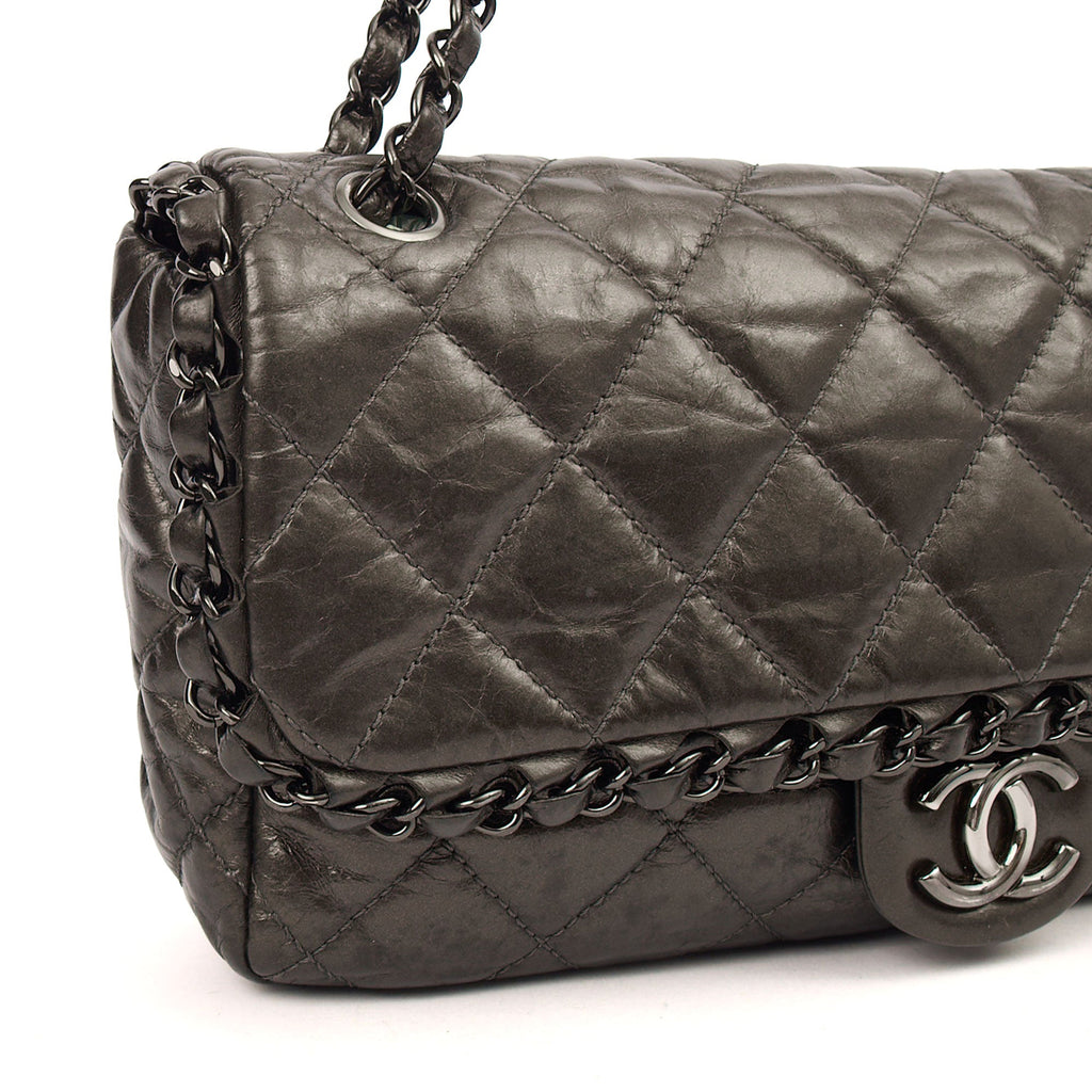 Chanel Shoulder Bag Flap Bag in Metallic, Calfskin Leather — Alternate View 7