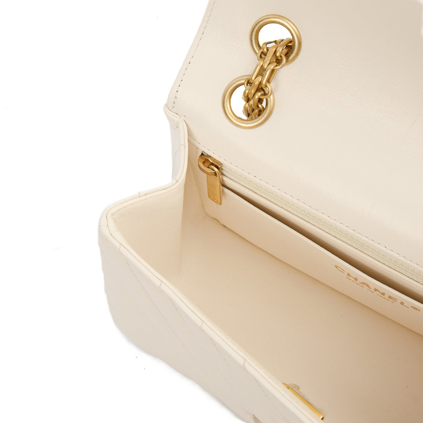 Chanel Cross Body Chevron Flap Bag  in White, Calfskin Leather — Alternate View 21