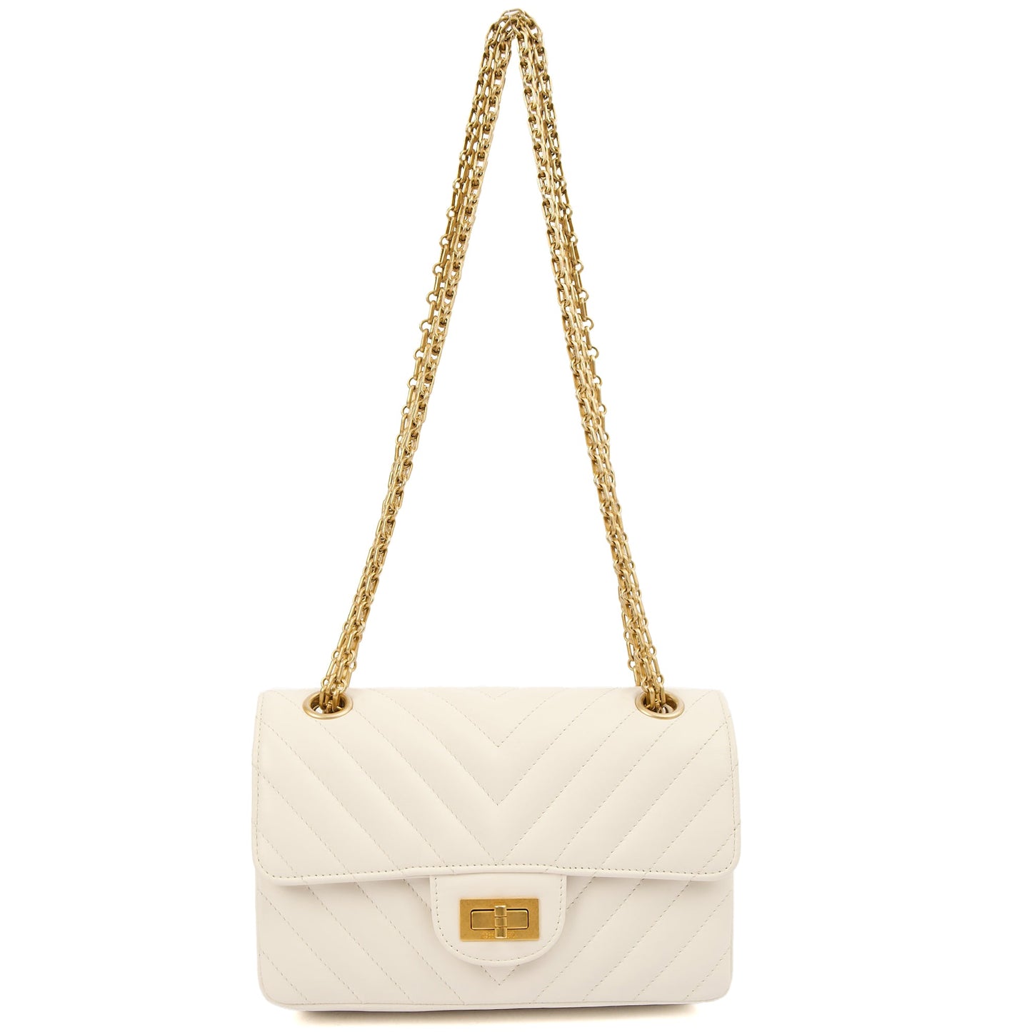 Chanel Cross Body Chevron Flap Bag  in White, Calfskin Leather — Alternate View 14