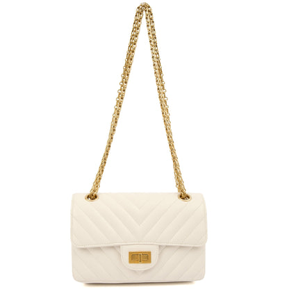 Chanel Cross Body Chevron Flap Bag  in White, Calfskin Leather — Alternate View 14
