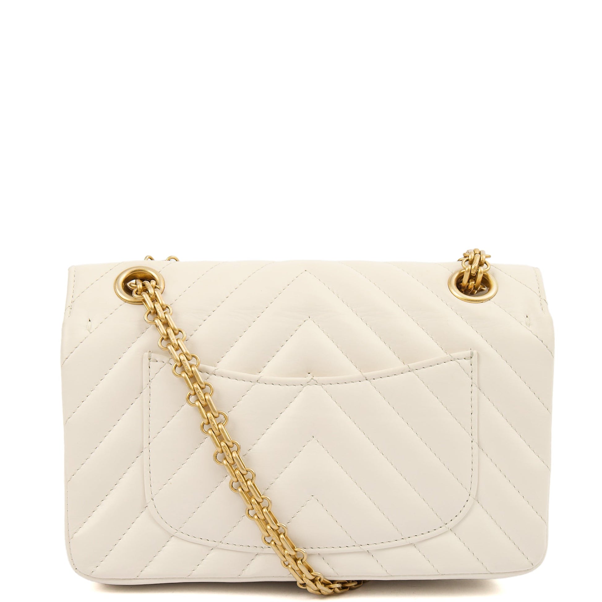 Chanel Cross Body Chevron Flap Bag  in White, Calfskin Leather — Alternate View 16