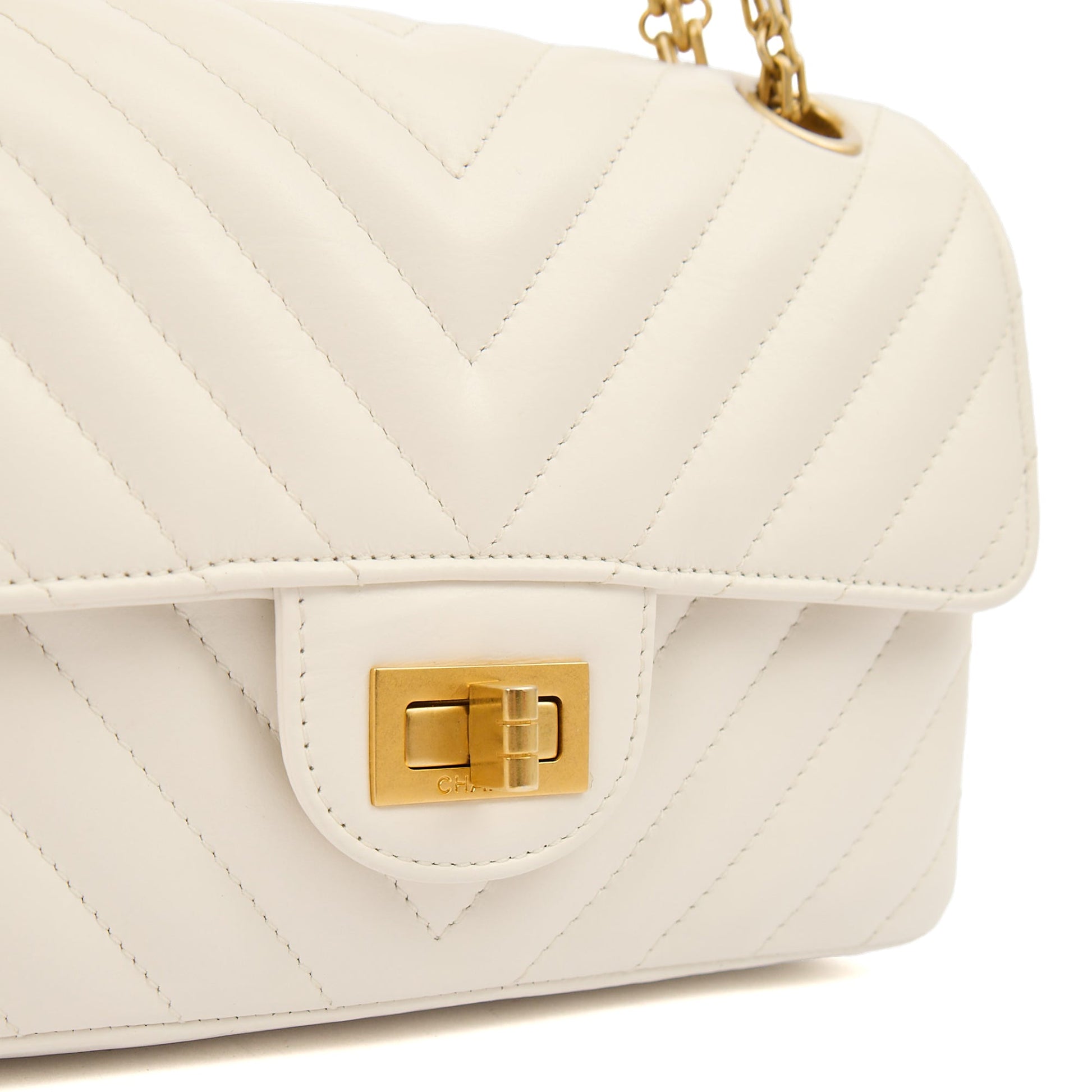 Chanel Cross Body Chevron Flap Bag  in White, Calfskin Leather — Alternate View 20