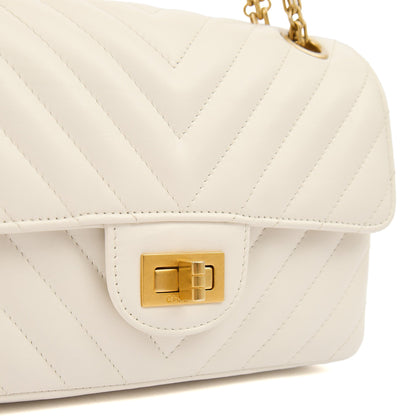 Chanel Cross Body Chevron Flap Bag  in White, Calfskin Leather — Alternate View 20