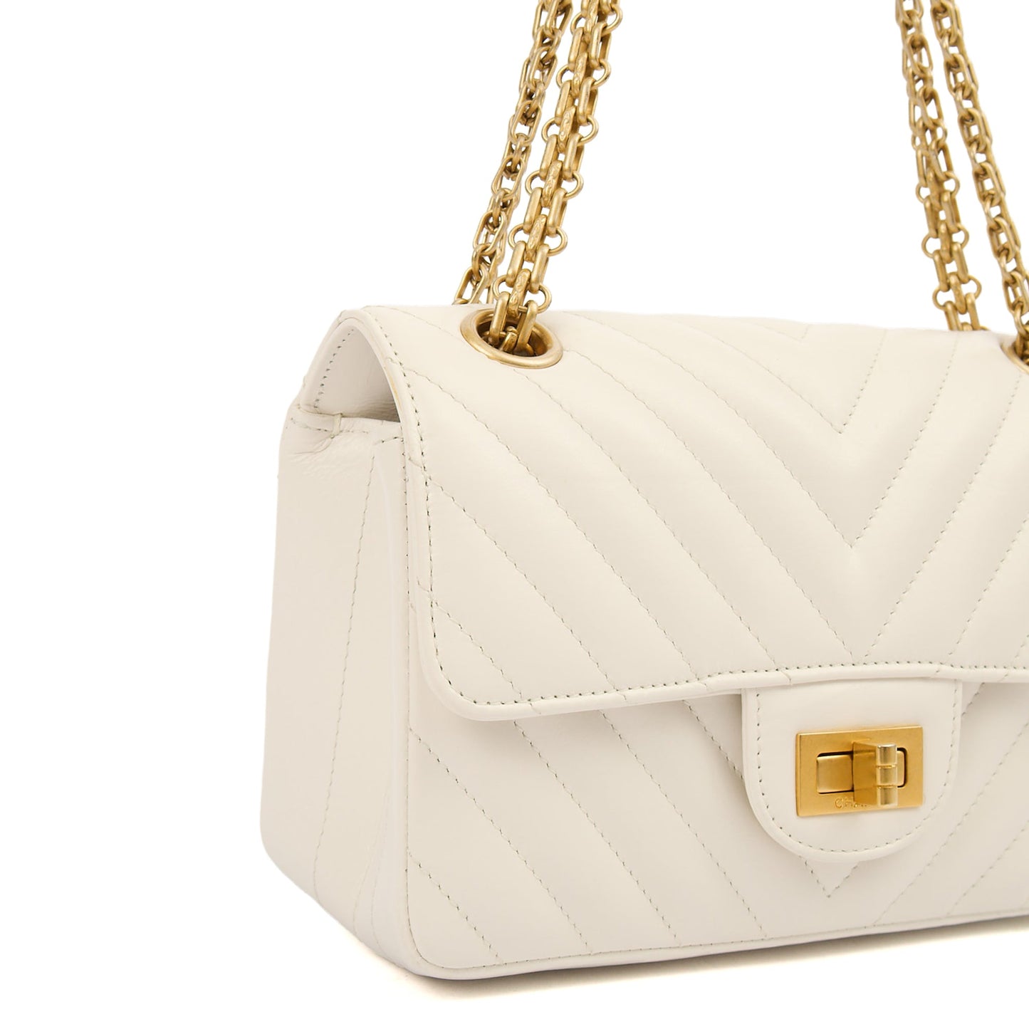 Chanel Cross Body Chevron Flap Bag  in White, Calfskin Leather — Alternate View 7