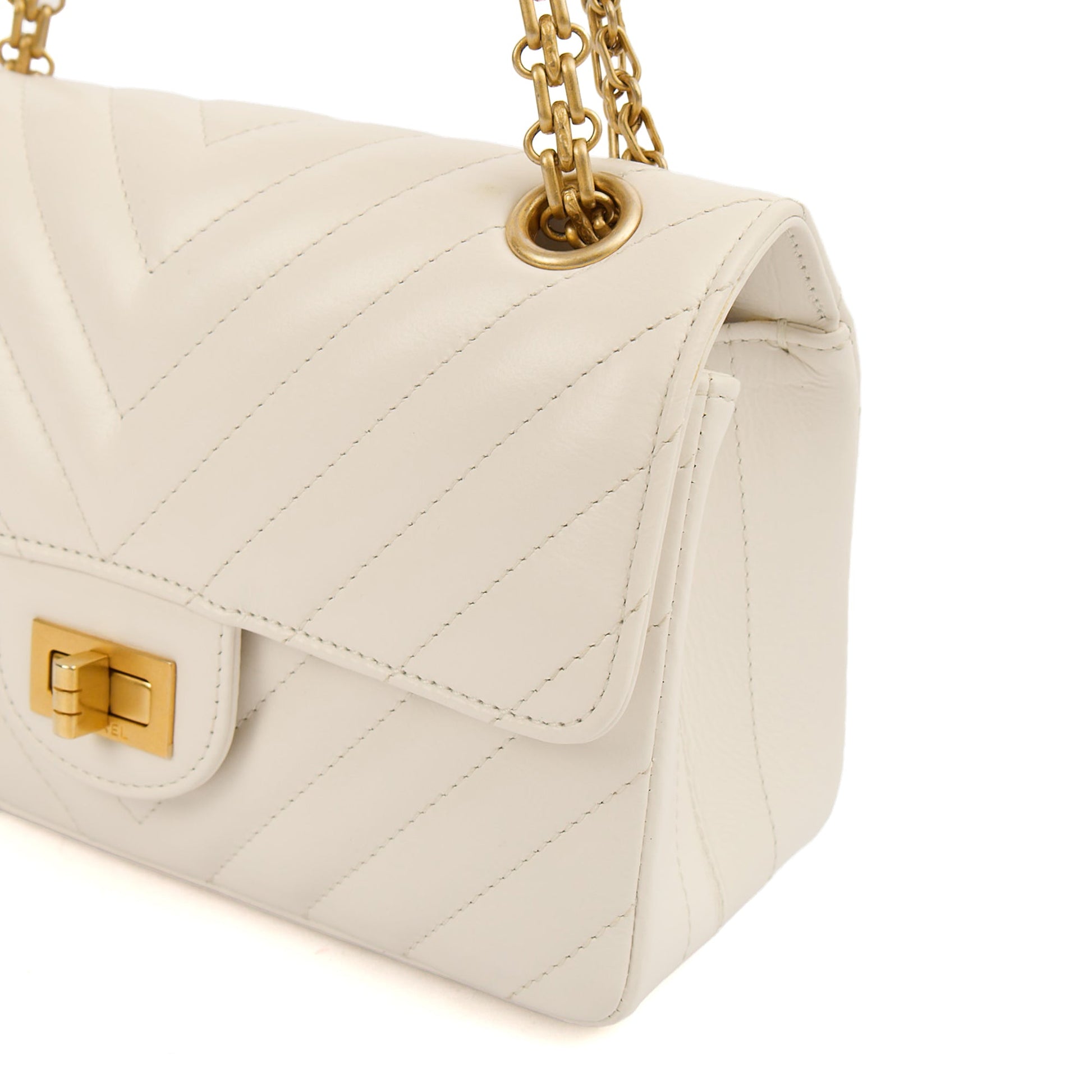 Chanel Cross Body Chevron Flap Bag  in White, Calfskin Leather — Alternate View 9