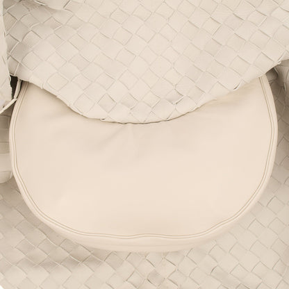 Bottega Veneta Tote Foulard in White, Intrecciato Nappa — Detail View