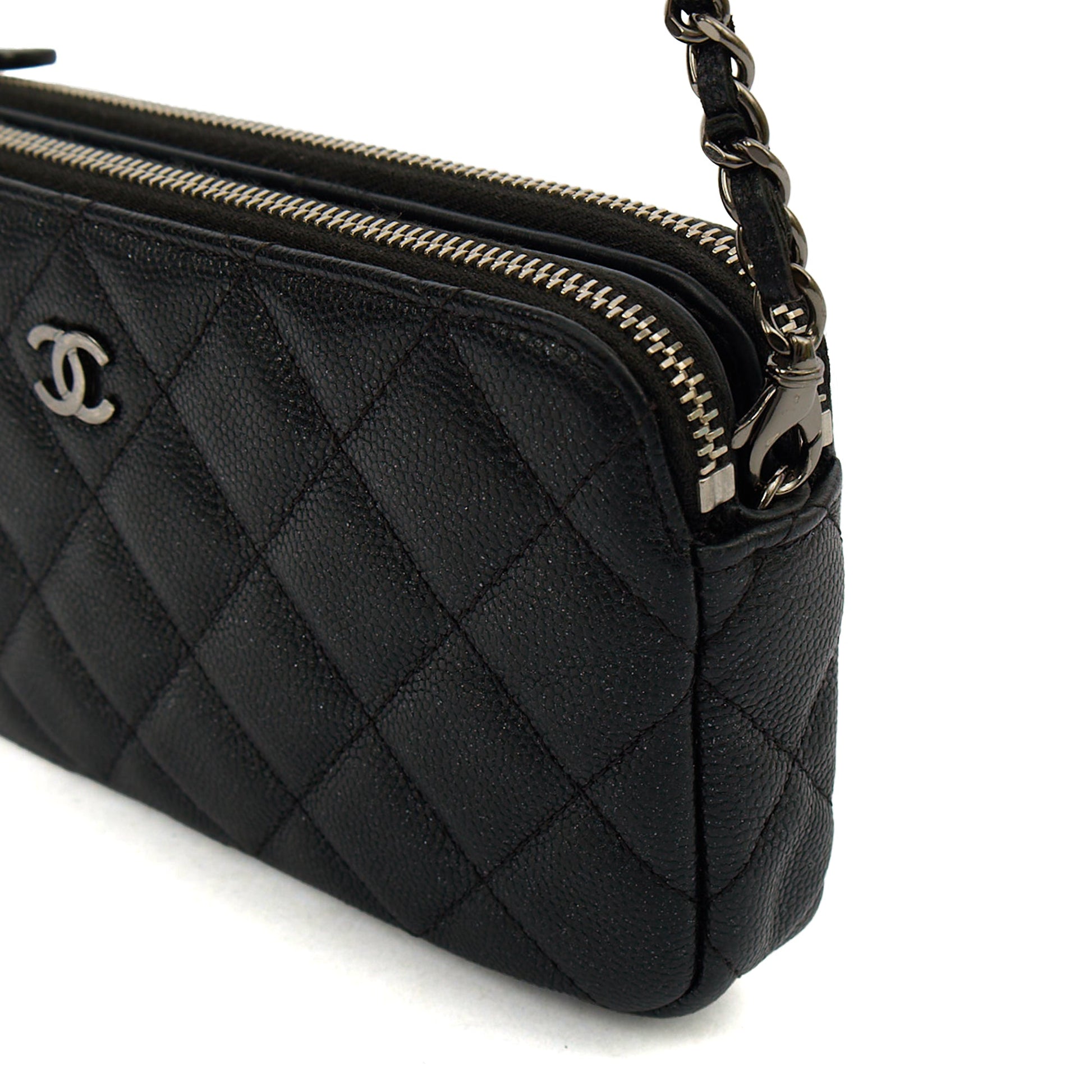Chanel Cross Body Double Zip Crossbody in Black, Caviar Leather — Lifestyle View