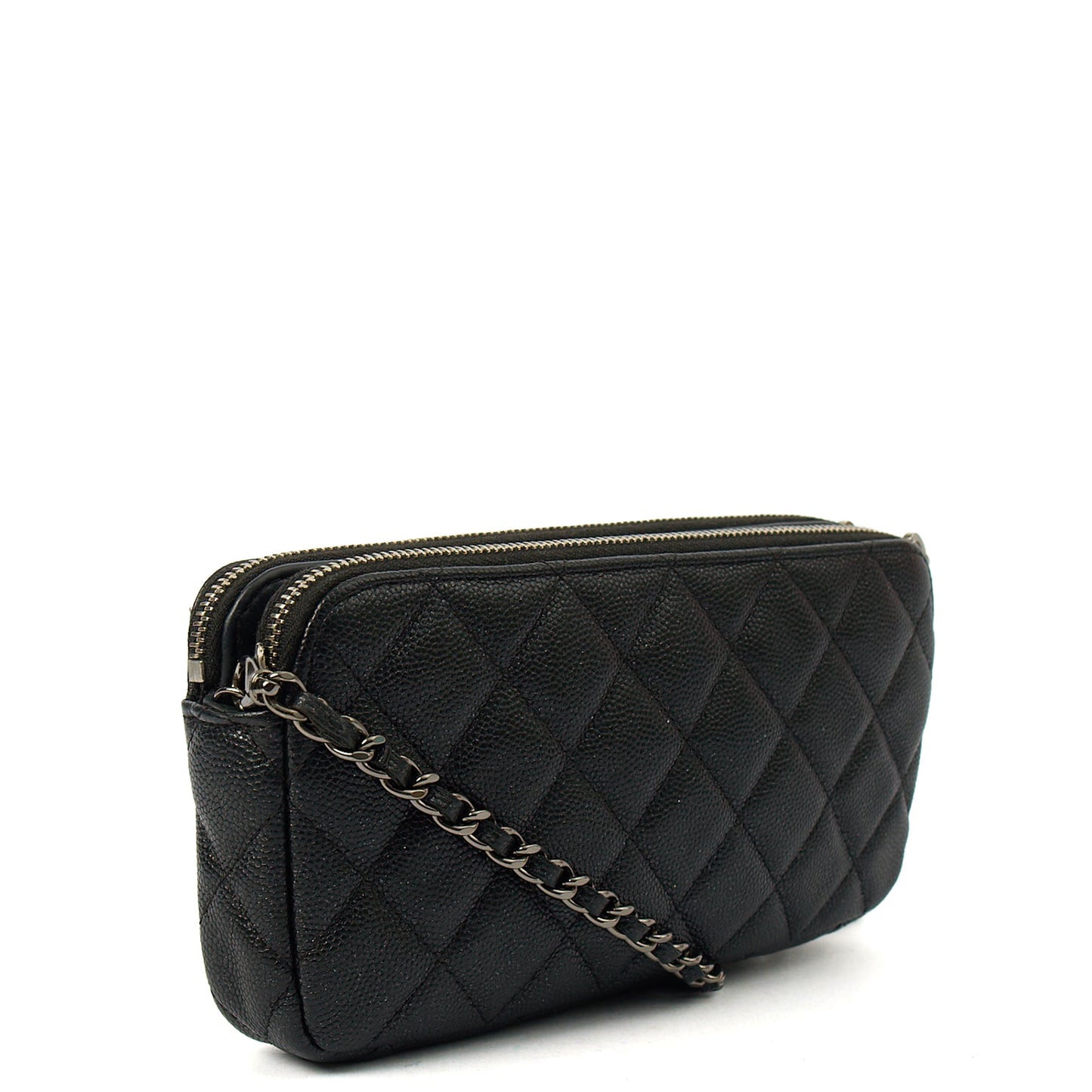 Chanel Cross Body Double Zip Crossbody in Black, Caviar Leather — Back View