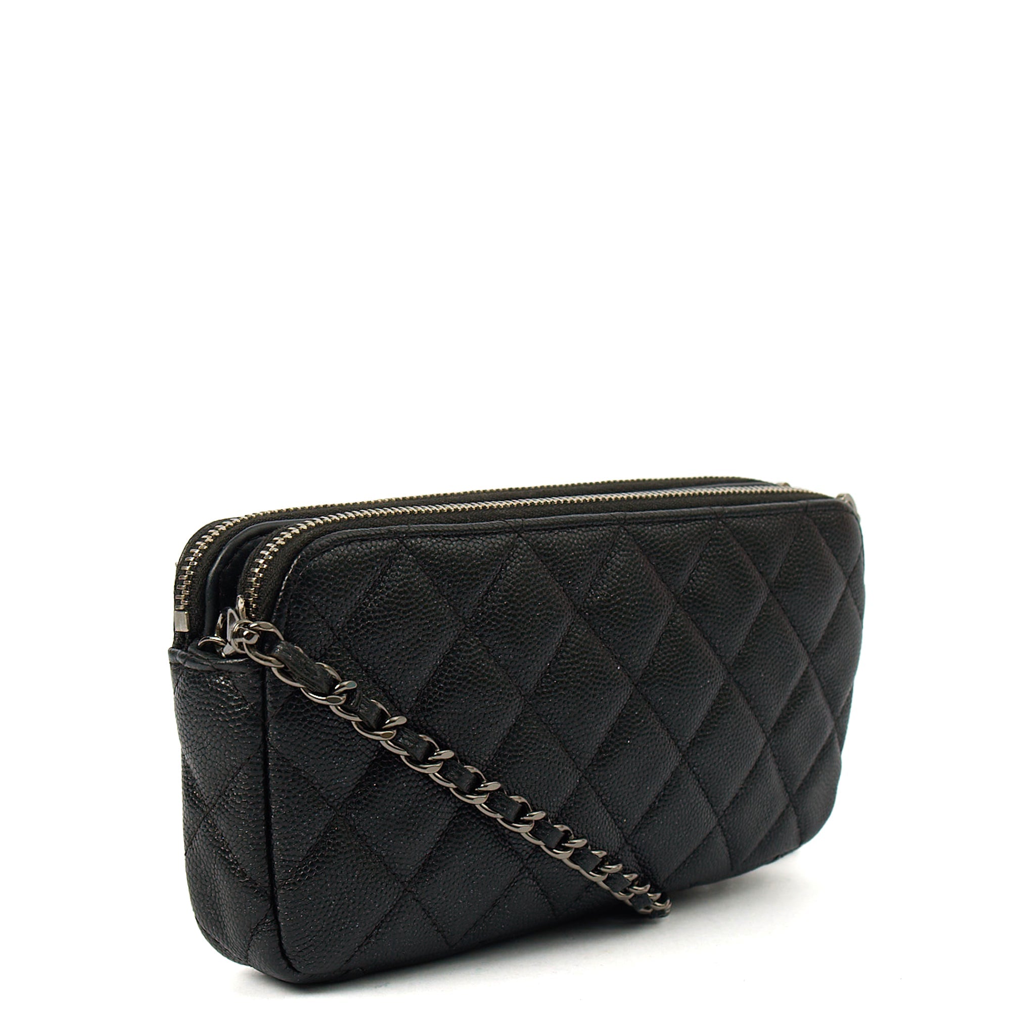 Chanel Cross Body Double Zip Crossbody in Black, Caviar Leather — Alternate View 12