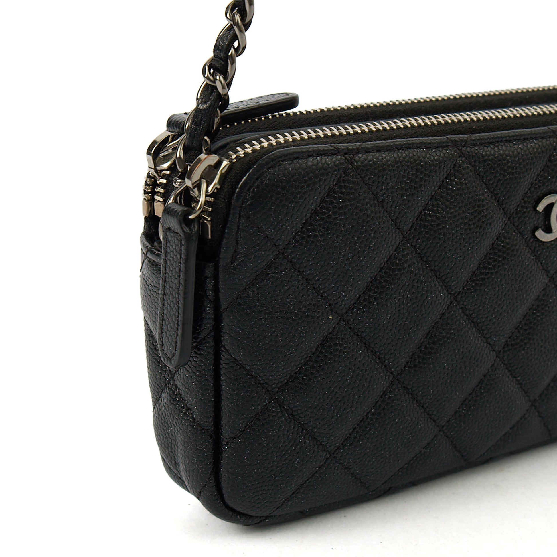 Chanel Cross Body Double Zip Crossbody in Black, Caviar Leather — Alternate View 17