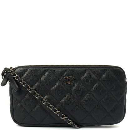 Chanel Cross Body Double Zip Crossbody in Black, Caviar Leather — Top View