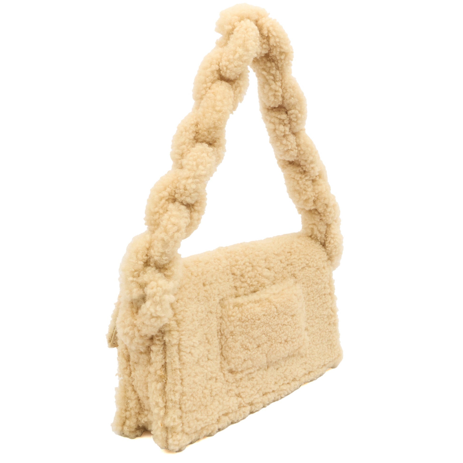 Jacquemus Shoulder Bag Le Bambinou in Cream, Shearling — Side View