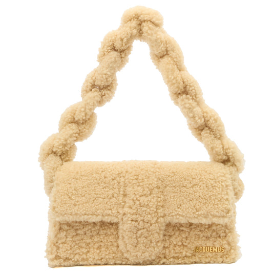 Jacquemus Shoulder Bag Le Bambinou in Cream, Shearling — Front View