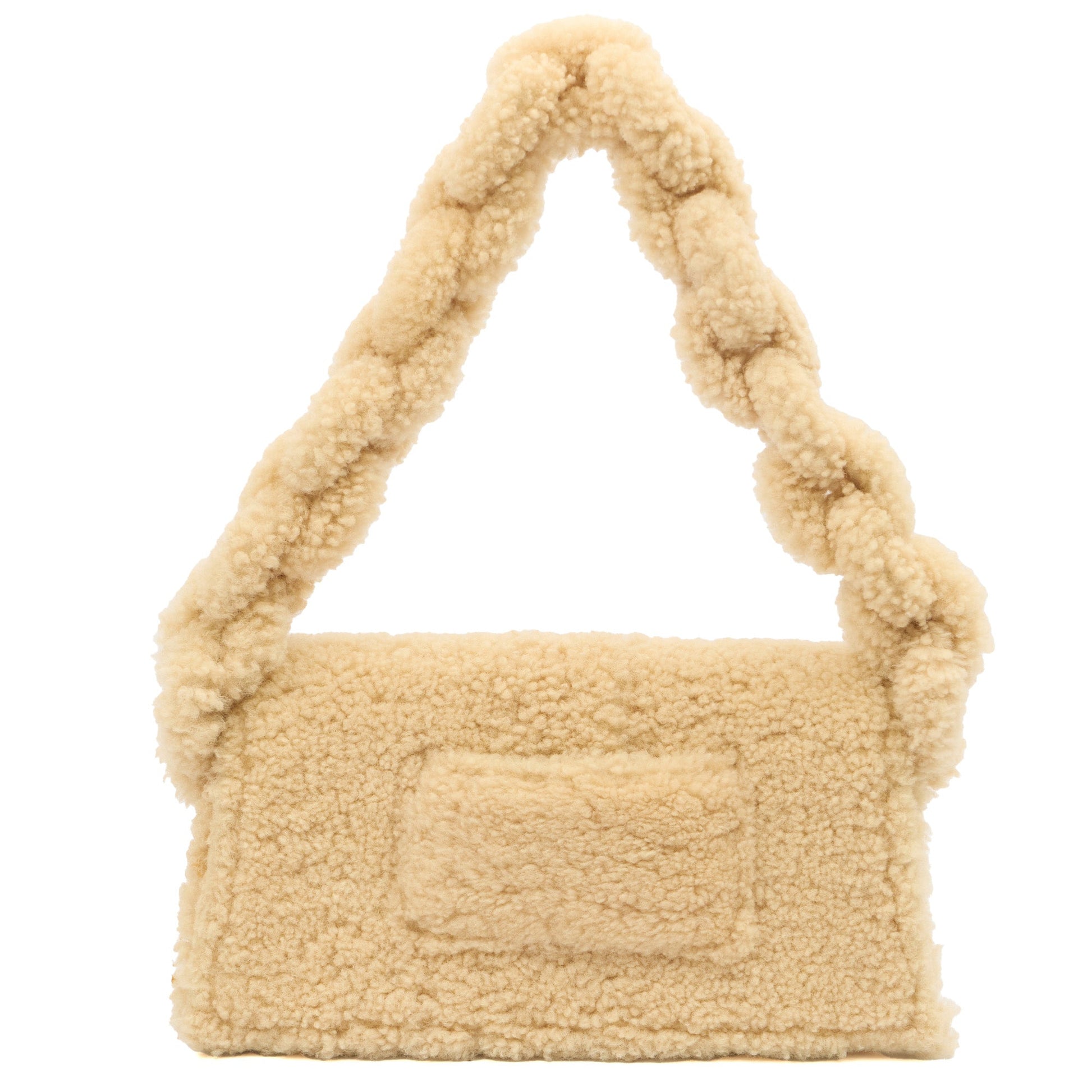 Jacquemus Shoulder Bag Le Bambinou in Cream, Shearling — Back View