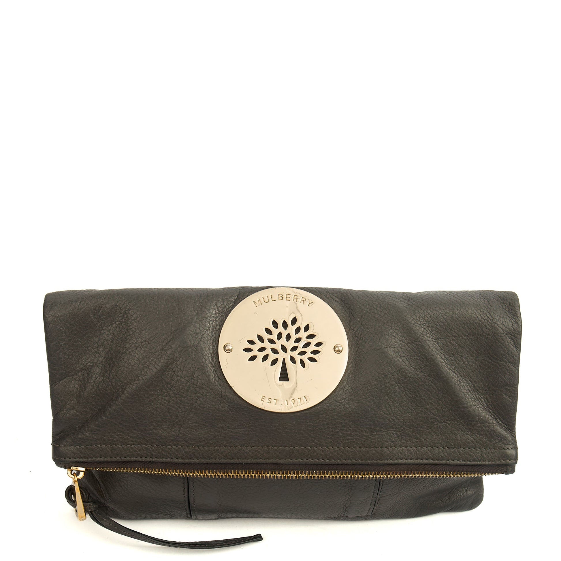 Mulberry Clutch Daria Clutch in Mole Grey, Leather — Front View