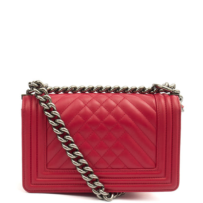 Chanel Shoulder Bag Boy - Small in Pink, Calfskin Leather — Back View