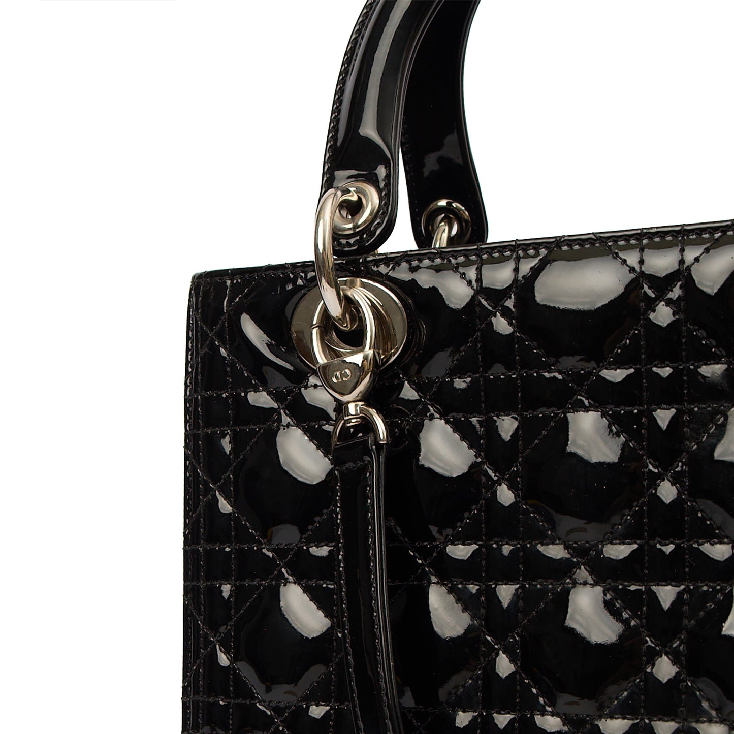 Christian Dior Top Handle Lady Dior - Medium in Black, Patent Leather — Alternate View 7