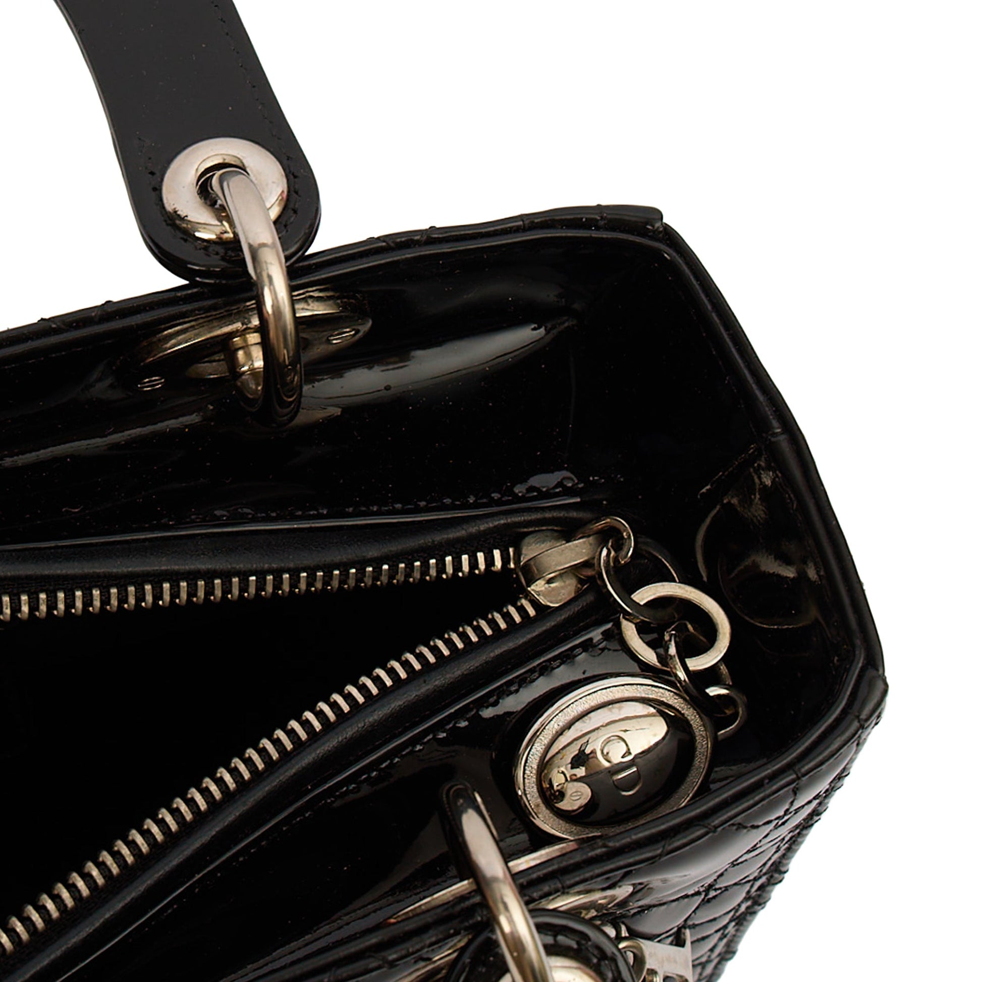 Christian Dior Top Handle Lady Dior - Medium in Black, Patent Leather — Alternate View 8