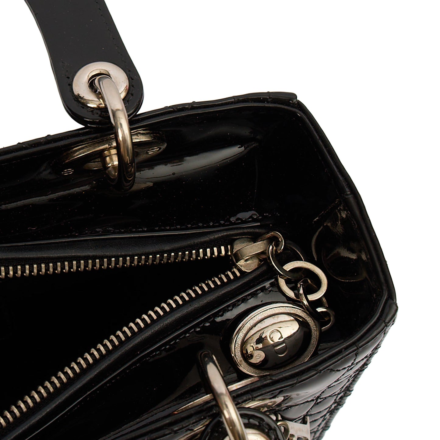 Christian Dior Top Handle Lady Dior - Medium in Black, Patent Leather — Alternate View 15