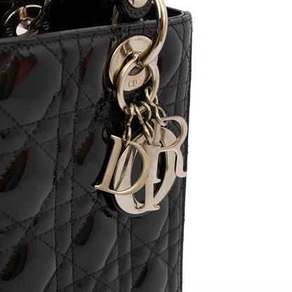 Christian Dior Top Handle Lady Dior - Medium in Black, Patent Leather — Back View
