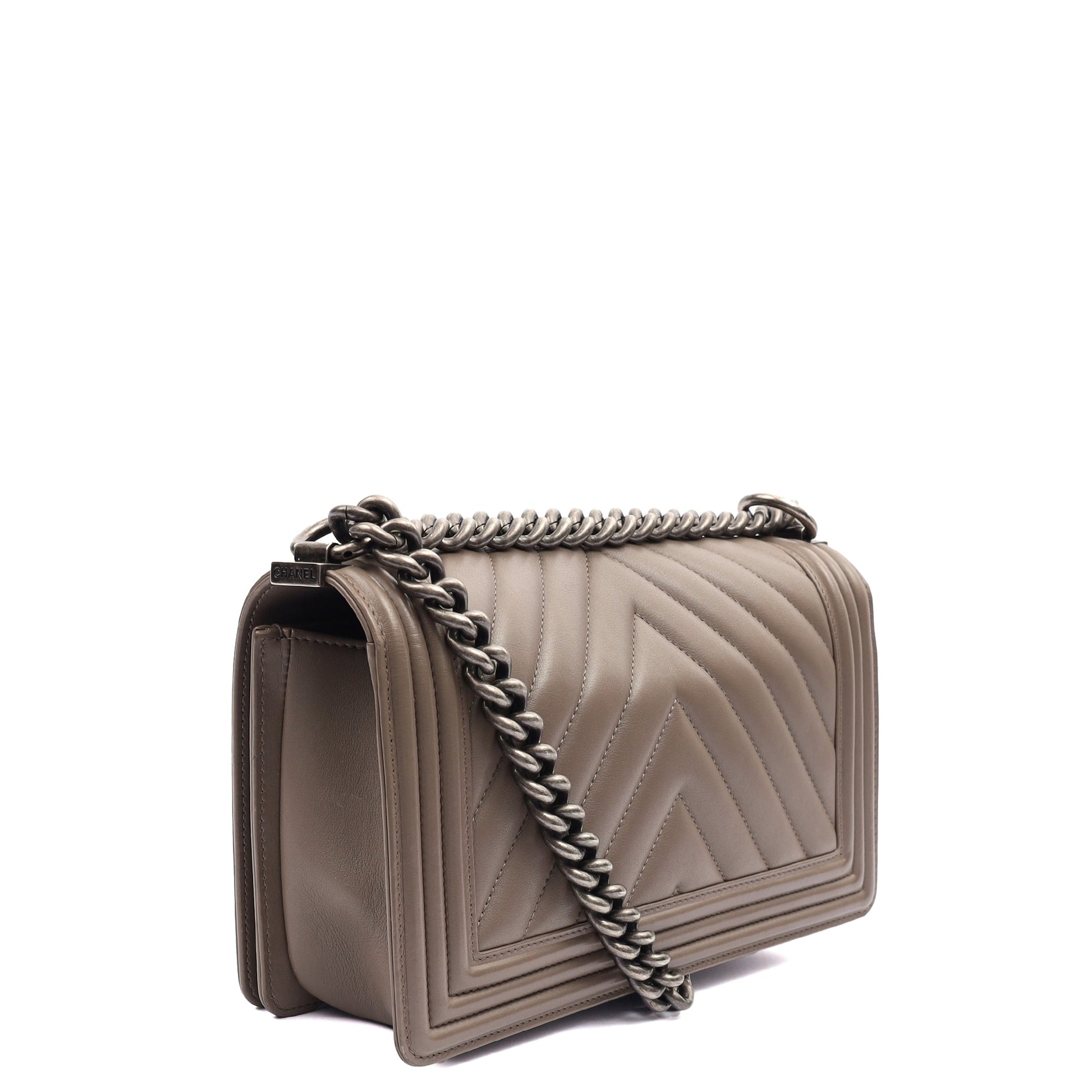 Chanel Shoulder Bag Boy - Medium in Grey, Calfskin Leather — Alternate View 20