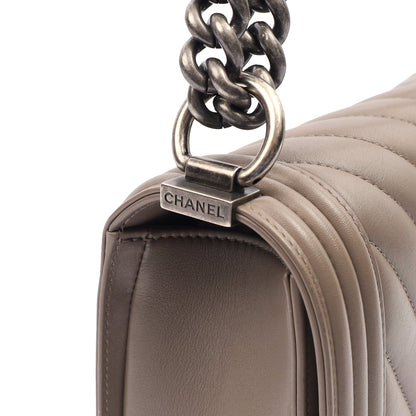 Chanel Shoulder Bag Boy - Medium in Grey, Calfskin Leather — Alternate View 8