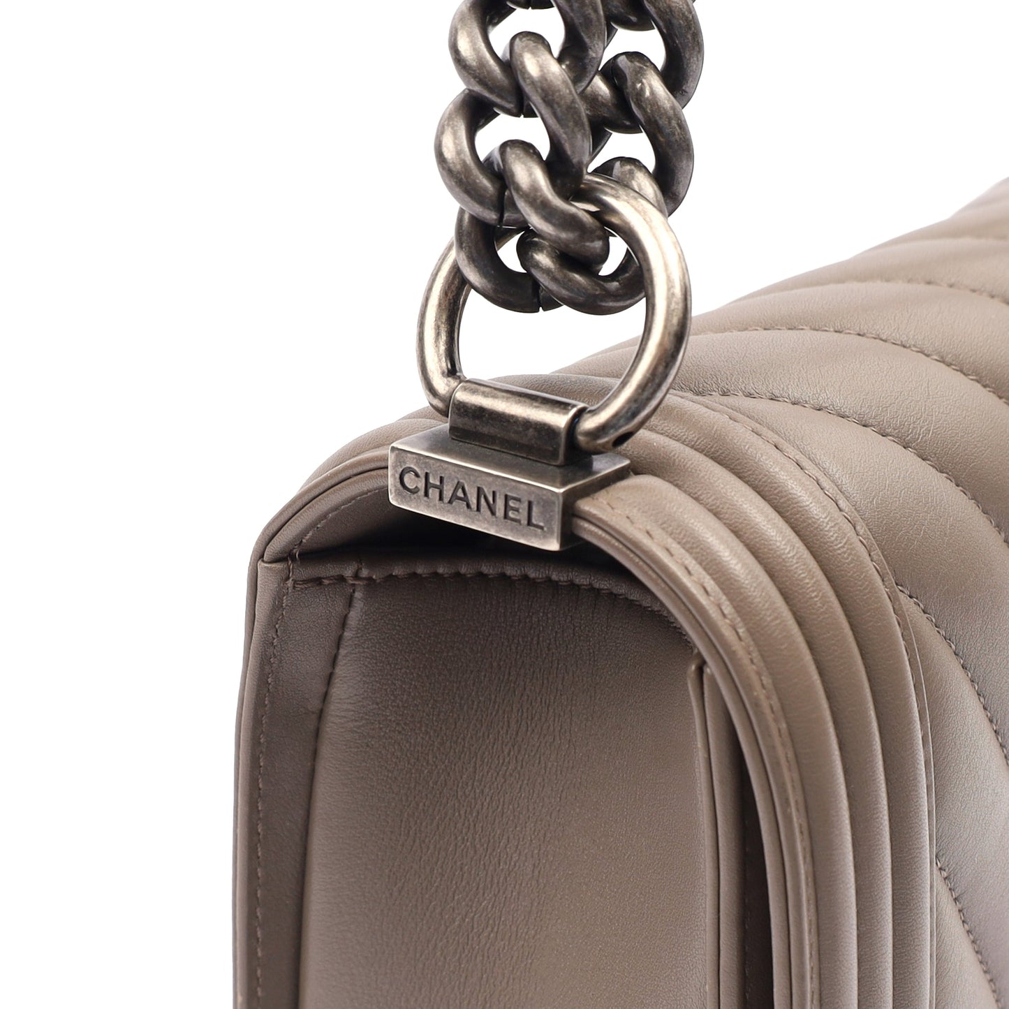 Chanel Shoulder Bag Boy - Medium in Grey, Calfskin Leather — Alternate View 26