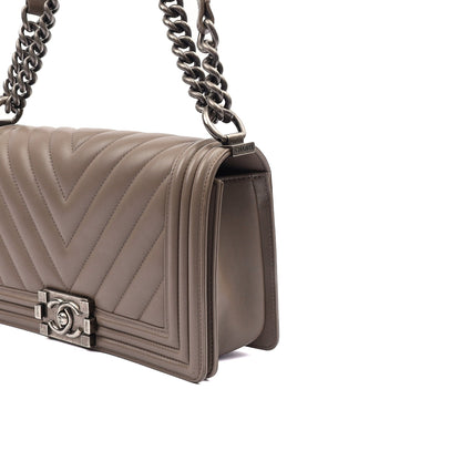Chanel Shoulder Bag Boy - Medium in Grey, Calfskin Leather — Alternate View 14
