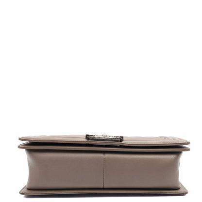 Chanel Shoulder Bag Boy - Medium in Grey, Calfskin Leather — Top View