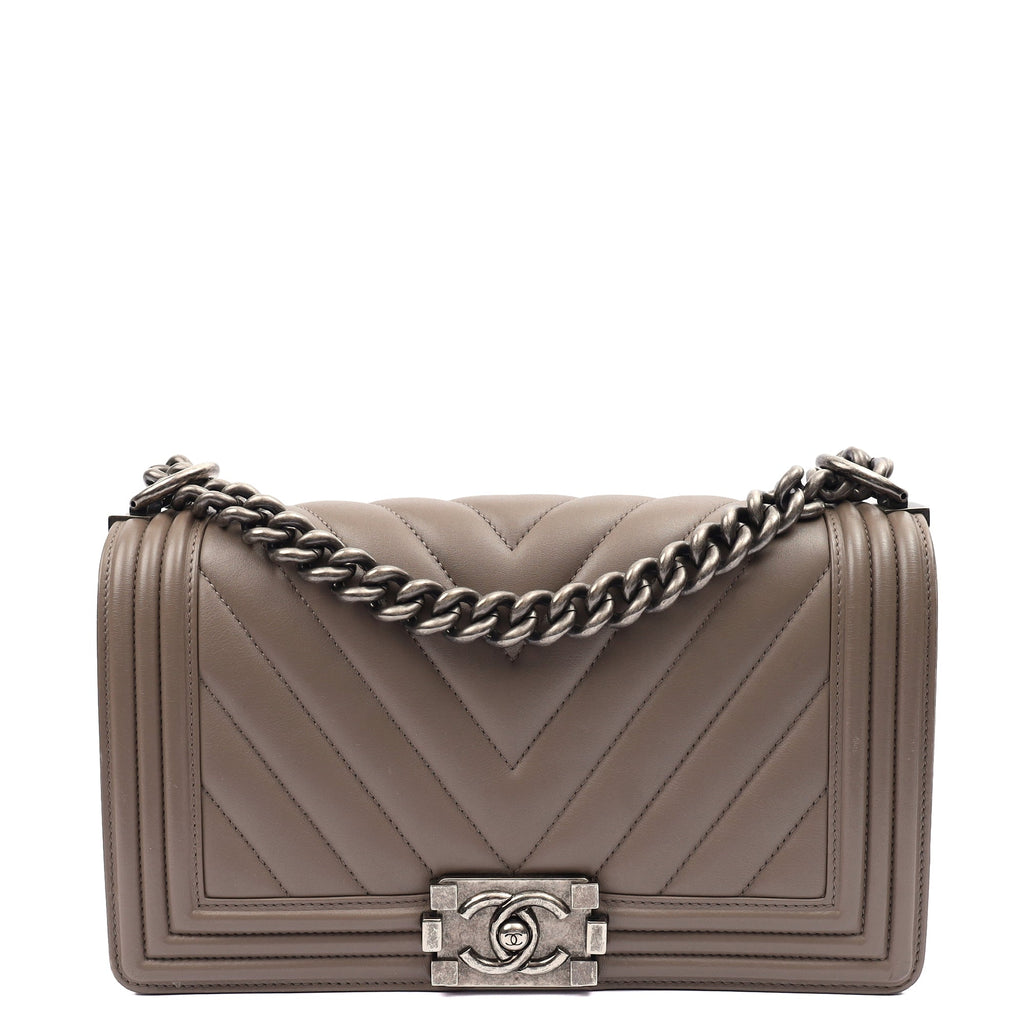 Chanel Shoulder Bag Boy - Medium in Grey, Calfskin Leather — Alternate View 19