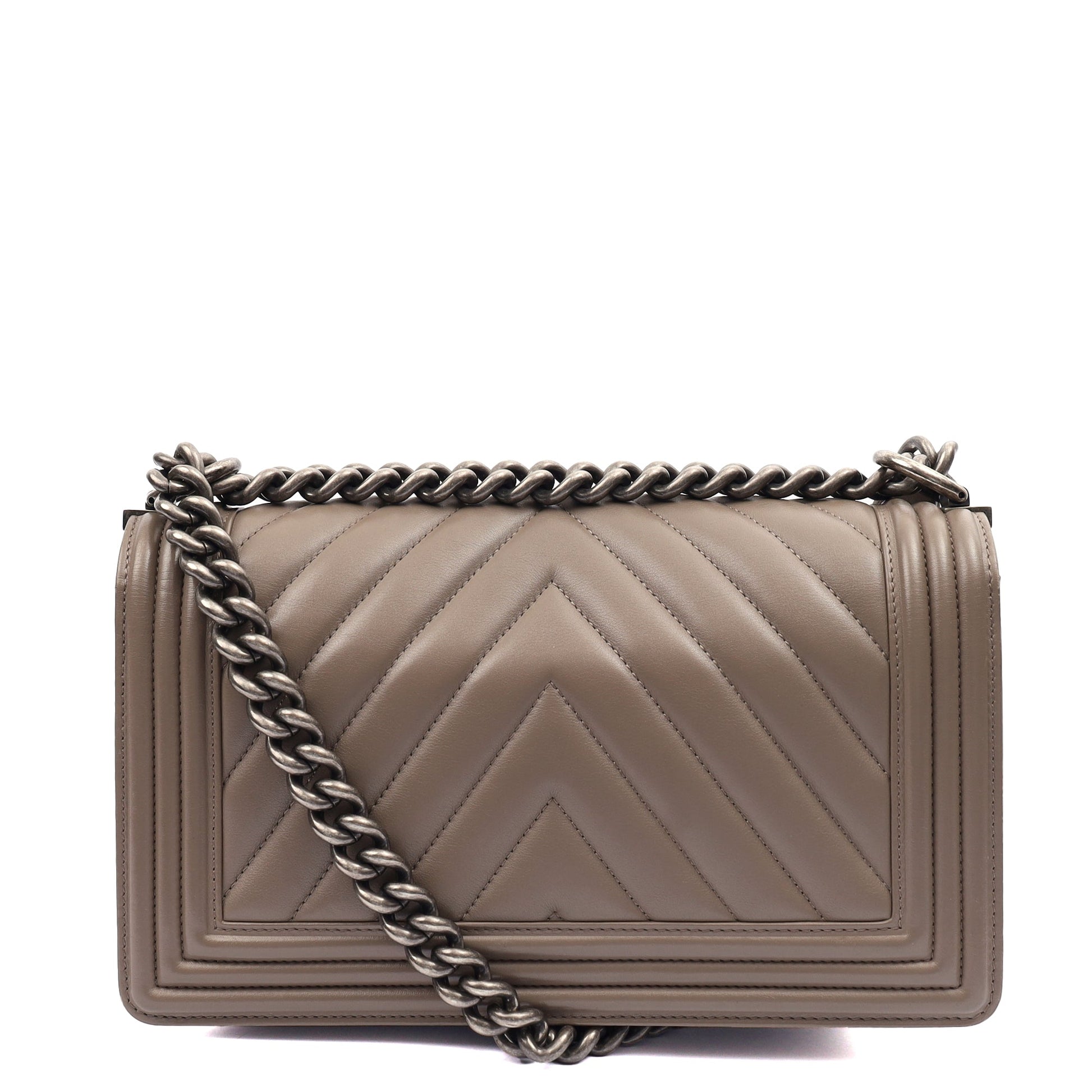 Chanel Shoulder Bag Boy - Medium in Grey, Calfskin Leather — Alternate View 12