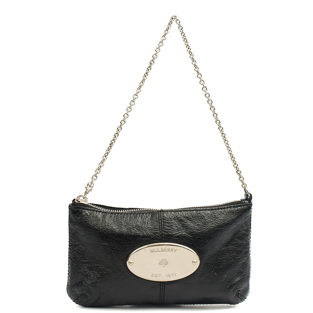 Mulberry Mini Bag Charlie in Black, Crinkle Patent — Front View