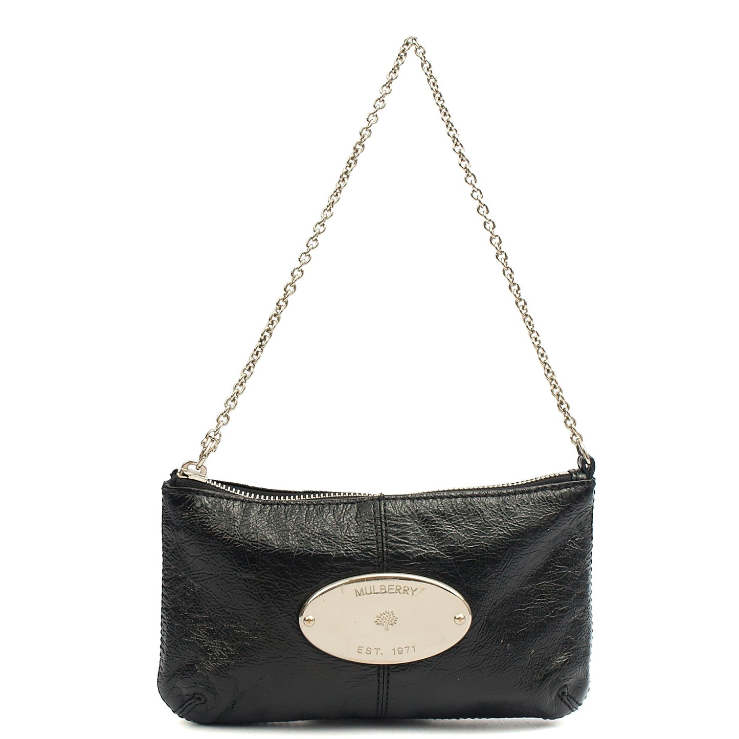 Mulberry Mini Bag Charlie in Black, Crinkle Patent — Front View