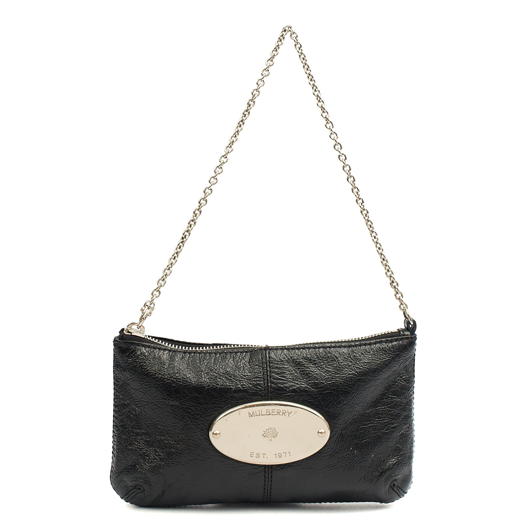 Mulberry Mini Bag Charlie in Black, Crinkle Patent — Front View