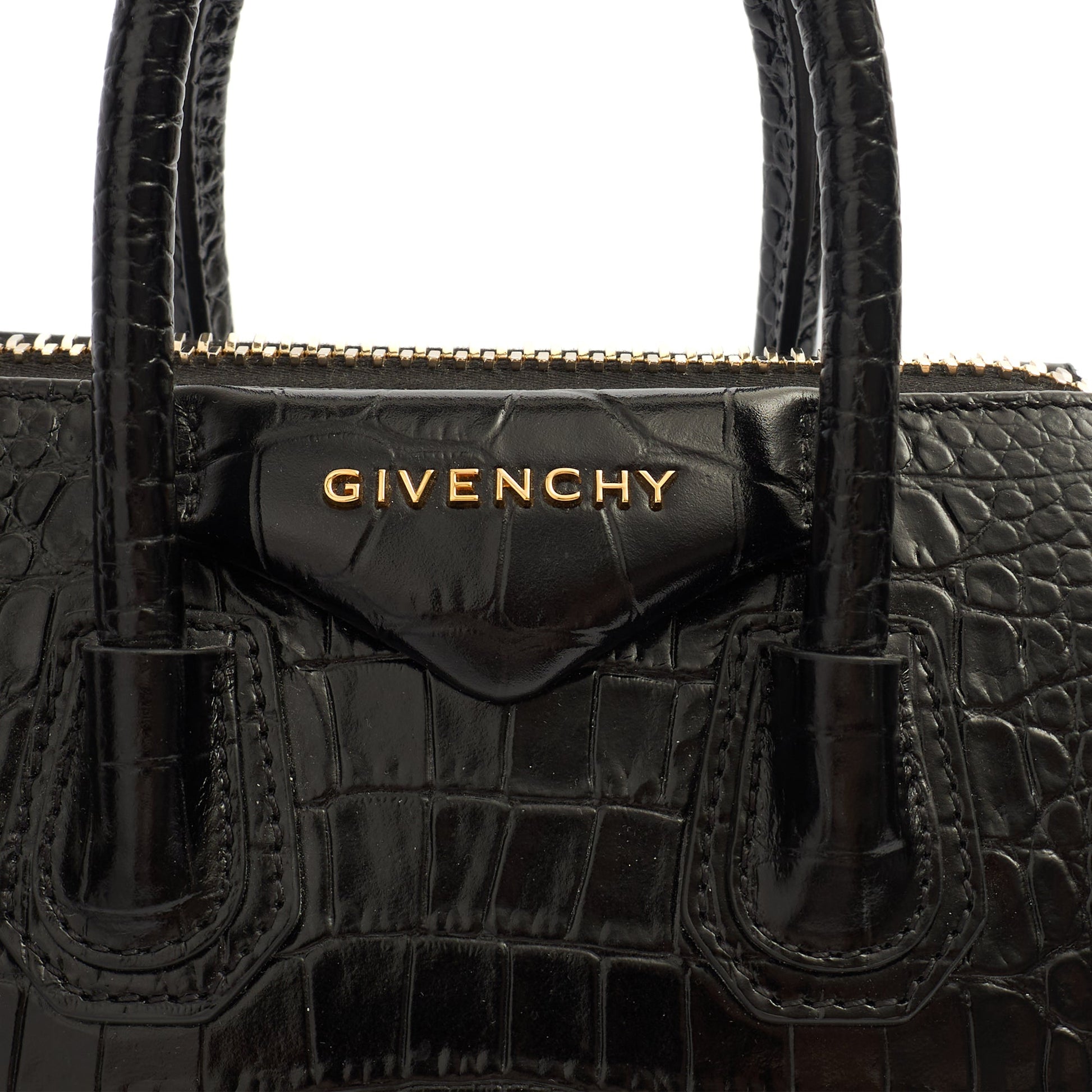 Givenchy Top Handle Antigona - Mini in Black, Exotic Effect Leather — Detail View