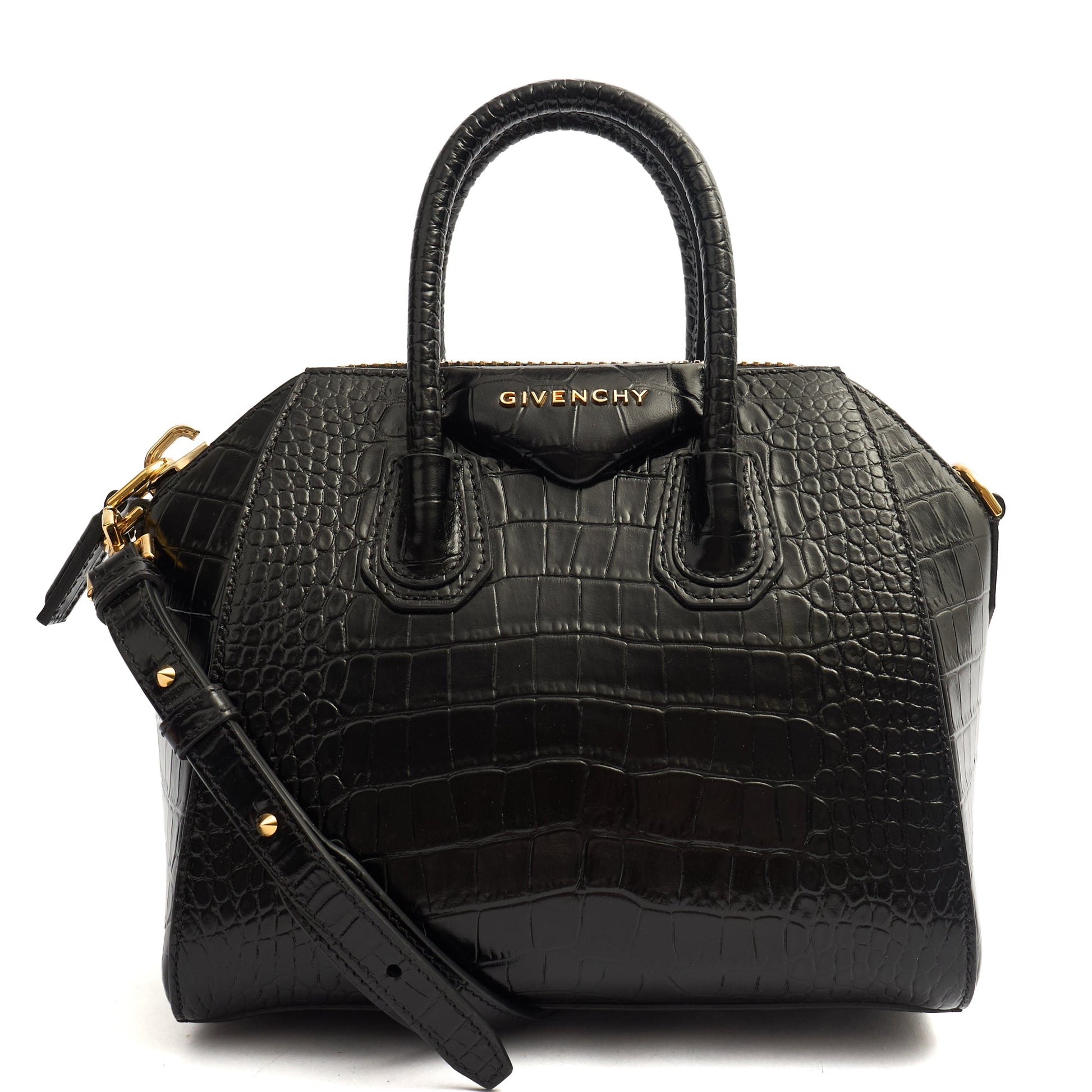 Givenchy Top Handle Antigona - Mini in Black, Exotic Effect Leather — Front View