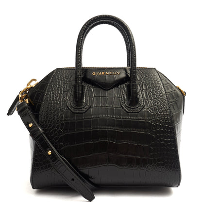 Givenchy Top Handle Antigona - Mini in Black, Exotic Effect Leather — Front View
