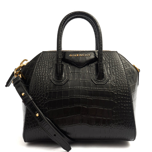 Givenchy Top Handle Antigona - Mini in Black, Exotic Effect Leather — Front View