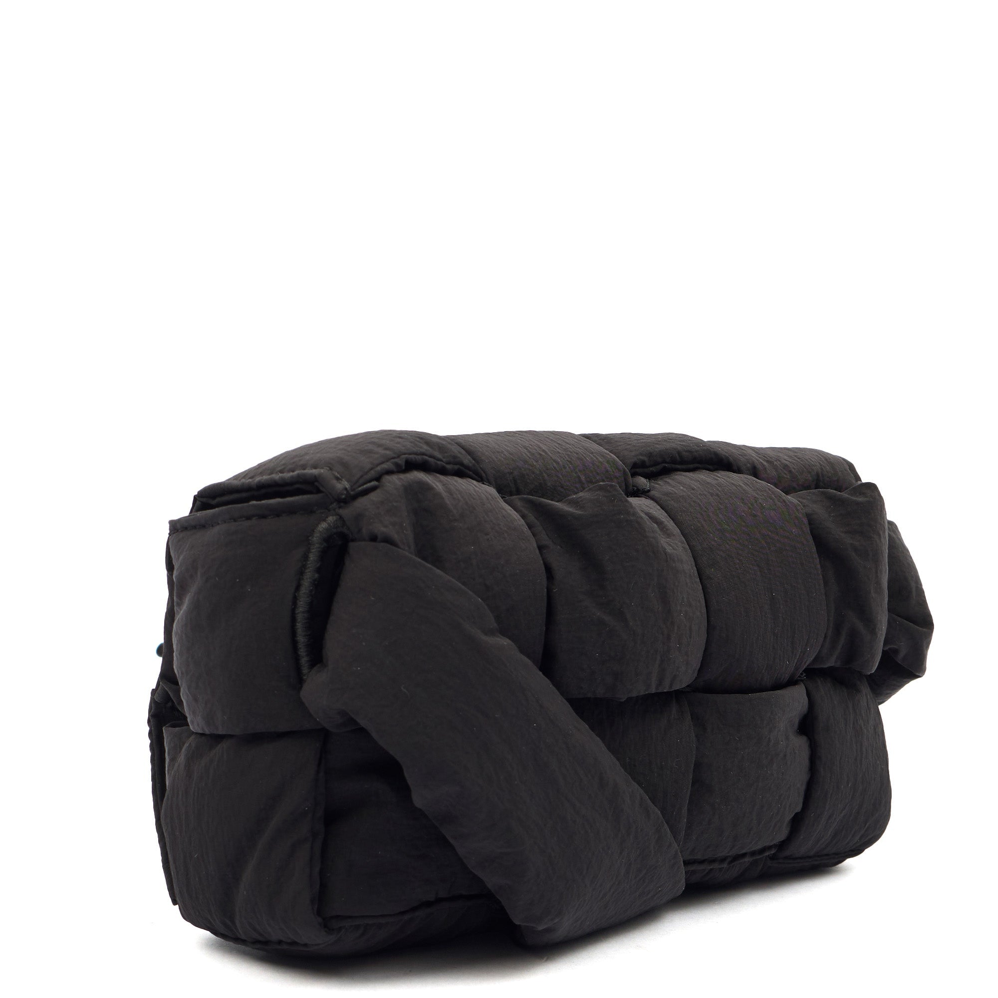 Bottega Veneta Mini Bag Padded Cassette in Black, Fabric — Side View