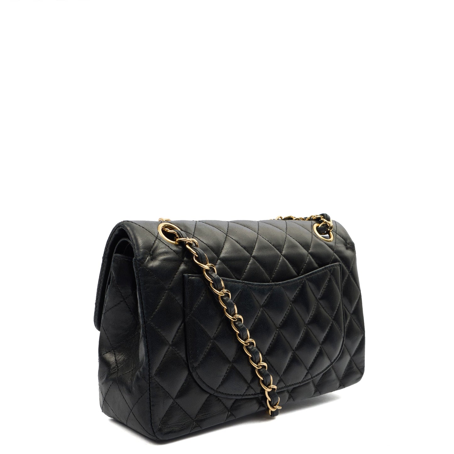 Chanel Cross Body Classic Double Flap - Medium in Black, Lambskin Leather — Back View