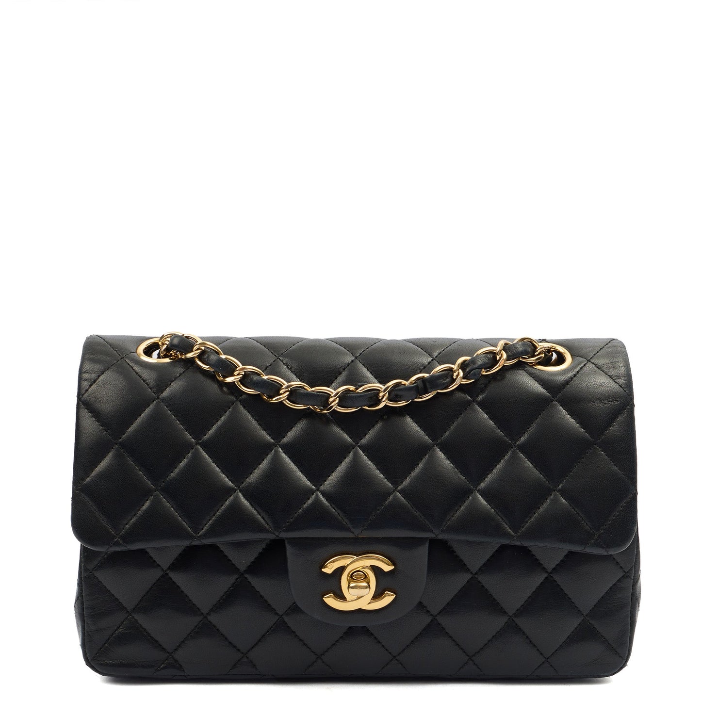 Chanel Cross Body Classic Double Flap - Medium in Black, Lambskin Leather — Front View