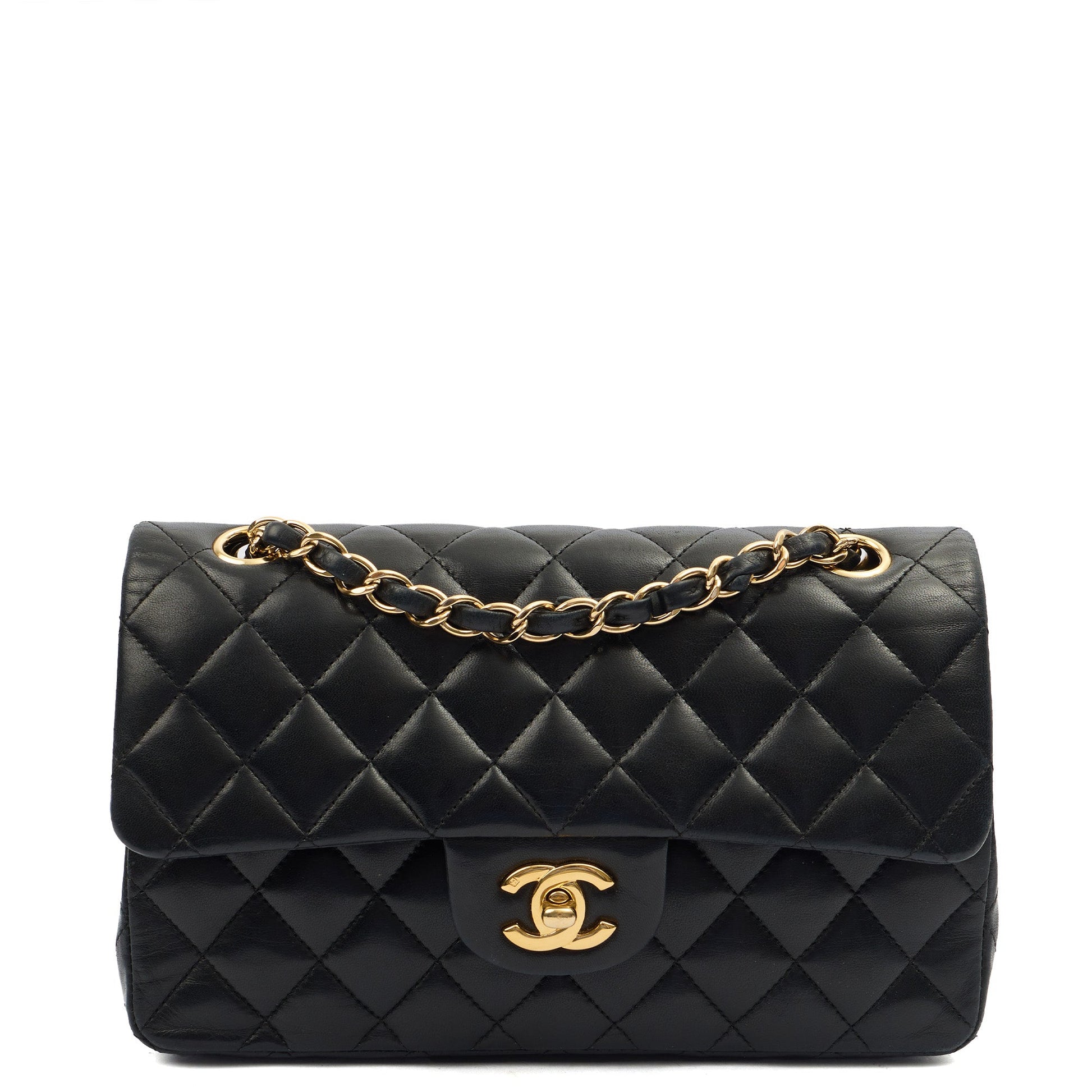 Chanel Cross Body Classic Double Flap - Medium in Black, Lambskin Leather — Front View