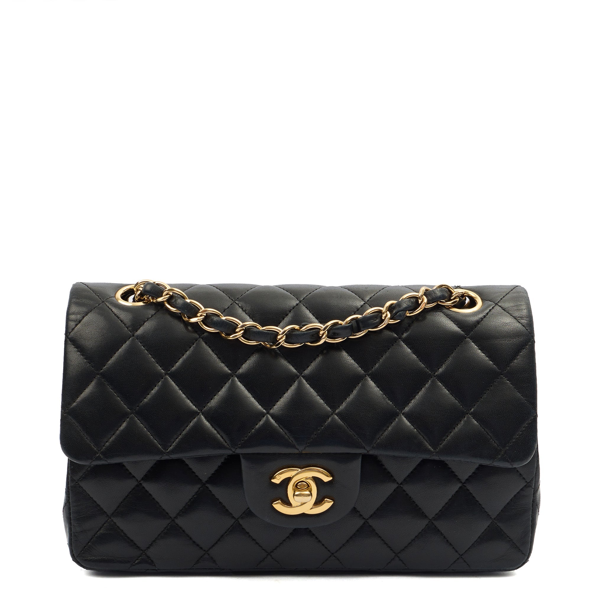 Chanel Cross Body Classic Double Flap - Medium in Black, Lambskin Leather — Front View