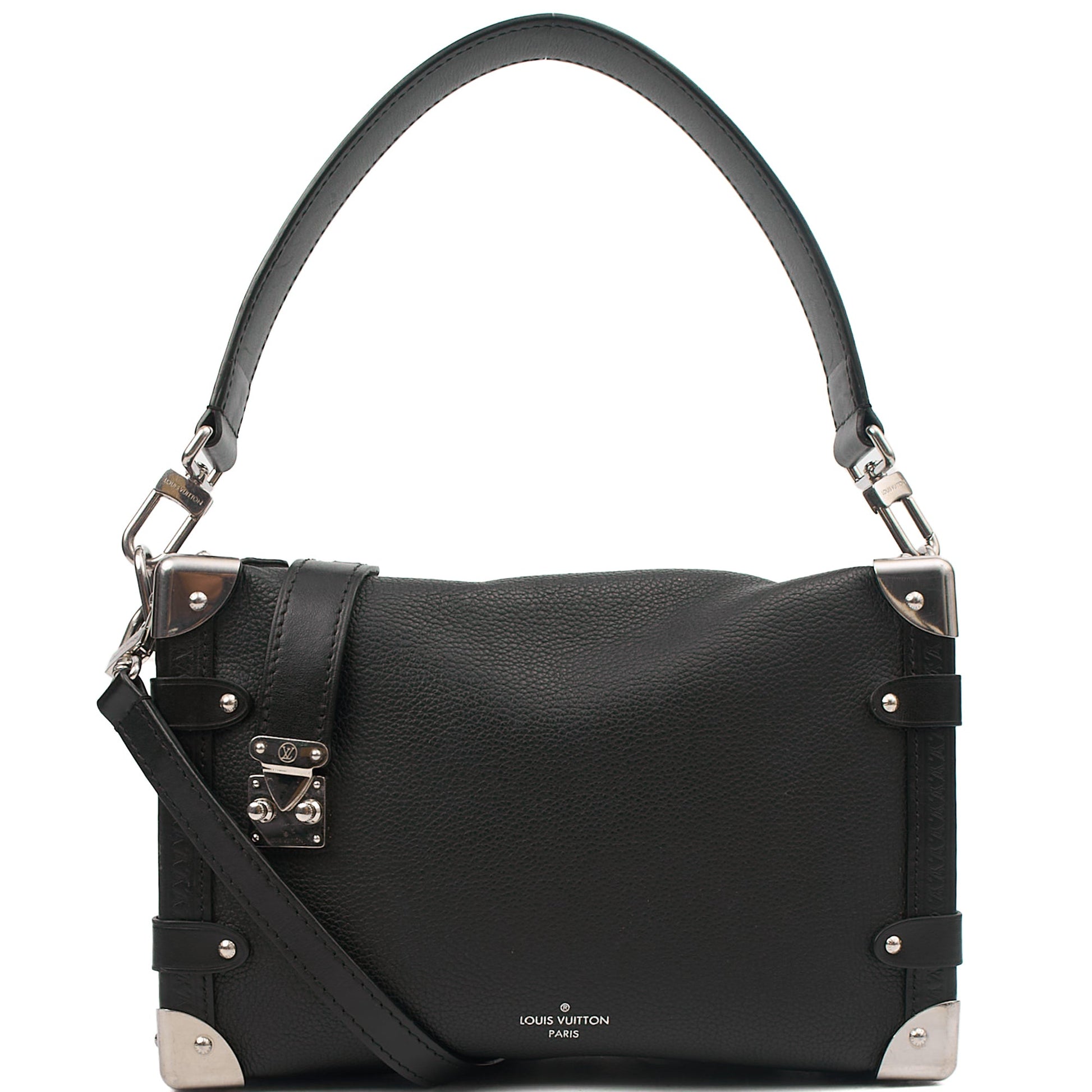 Louis Vuitton Cross Body Side Trunk PM in Black, Leather — Front View