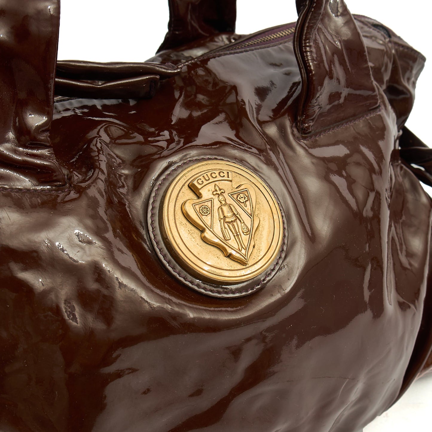 Gucci Tote Hysteria Hobo - Medium in Brown, Patent Leather — Lifestyle View
